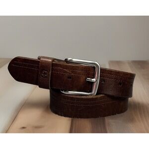 Swiss Tech Belt Brown‎ Leather Silver Buckle Supple 32-36 Minimalist Durable